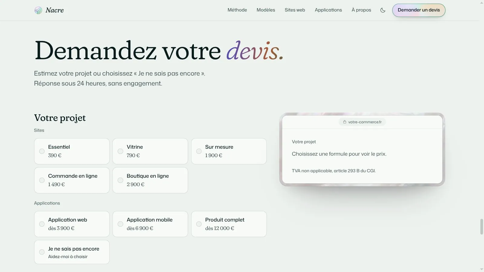 Le devis, où le projet se compose avant l'envoi