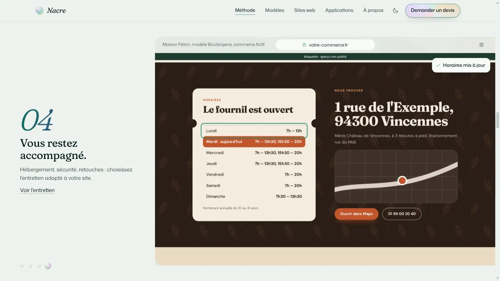 La dernière étape, où les horaires du site en ligne sont mis à jour