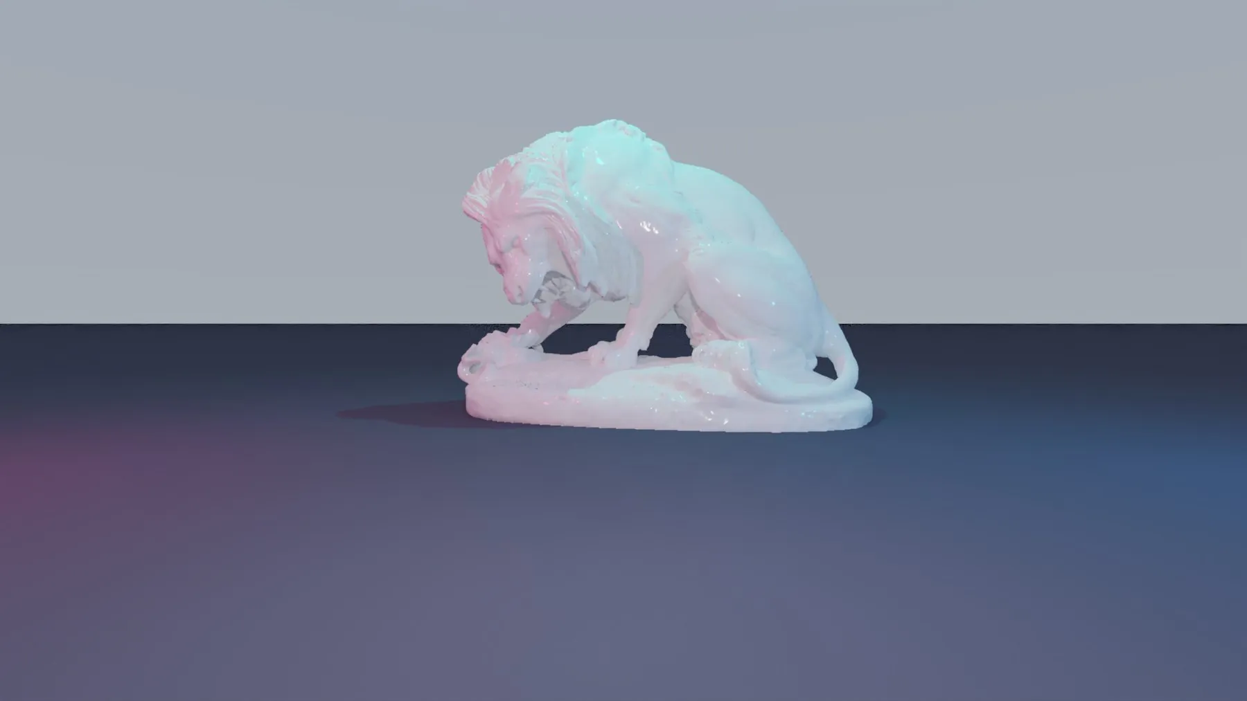 Statue de lion en marbre, rendue par le path tracer