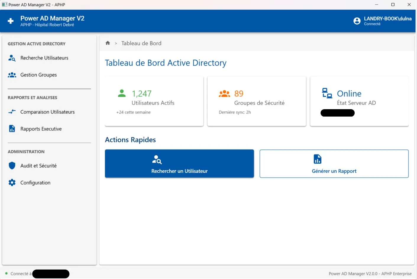 Page d'acceuil d'active directory moderne