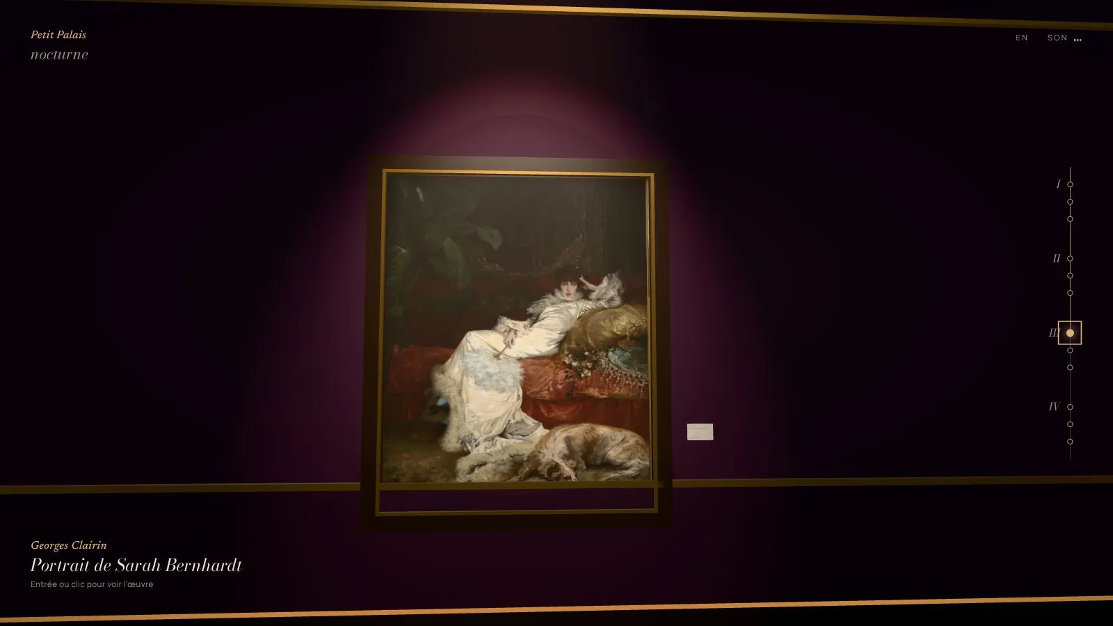 Le portrait de Sarah Bernhardt par Clairin dans la salle aux murs prune